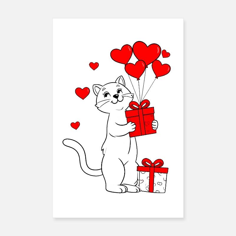 Chat à la Saint-Valentin Poster 20 x 30 cm