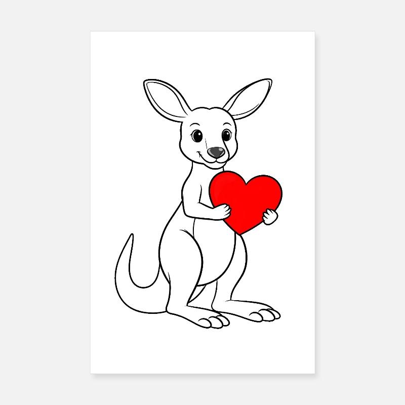 White kangaroo with red heart Poster 8" x 12" (20x30 cm)