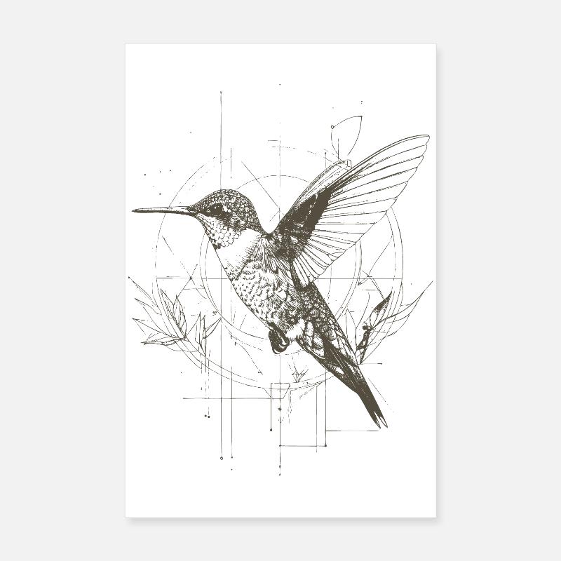 Geometric Hummingbird with Net Poster 8" x 12" (20x30 cm)