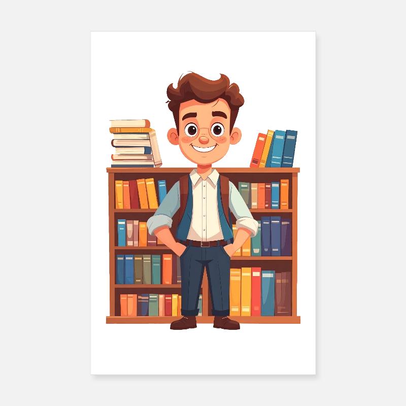 Bibliothécaire devant une étagère Poster 20 x 30 cm