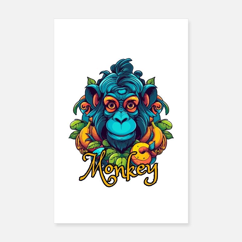 Neon Tropical Monkey Head Poster 8" x 12" (20x30 cm)