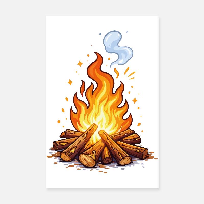 Campfire Cartoon Flame Poster 8" x 12" (20x30 cm)