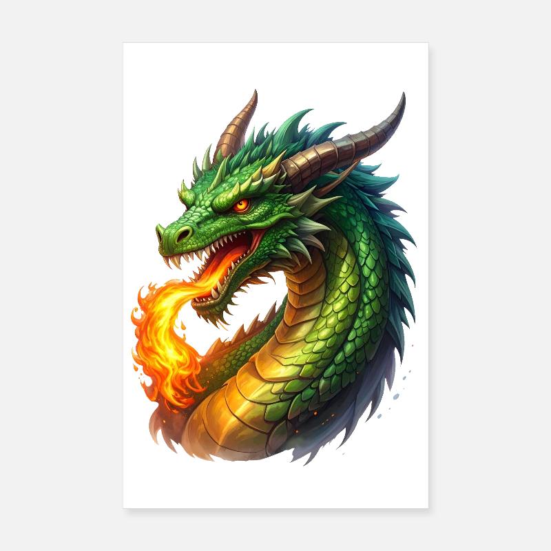 Feuer speiender Drache - Poster 20x30 cm - Weiß