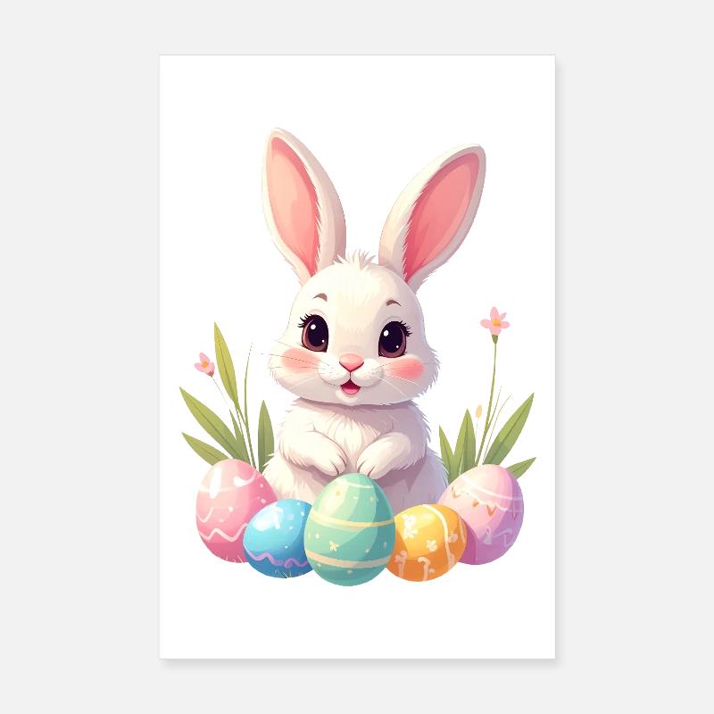 Easter bunny with pastel Easter eggs - Poster 8" x 12" (20x30 cm) - white