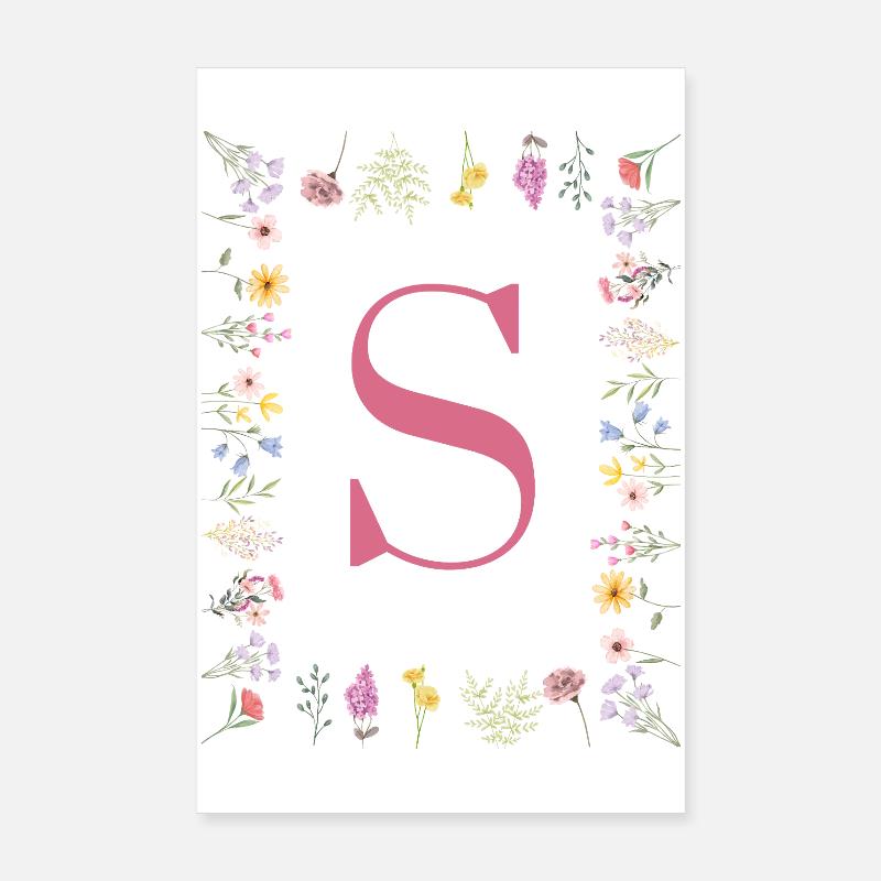 Initial S Floral Monogram Poster 8" x 12" (20x30 cm)