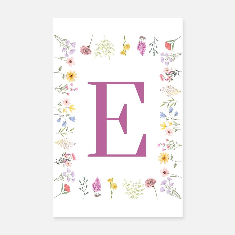 Monogramm E mit Frühlingsblüten Poster 20x30 cm