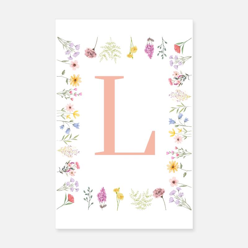 Initiales florales « L », lettres monogrammes Poster 20 x 30 cm