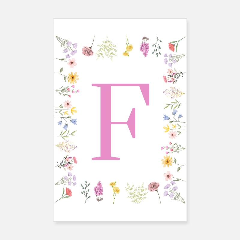 Initiales florales « F », monogramme de lettres Poster 20 x 30 cm