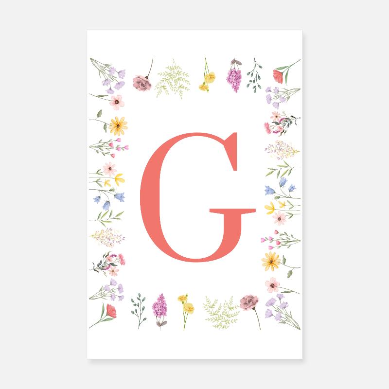 Floral initials "G", letters monogram Poster 8" x 12" (20x30 cm)