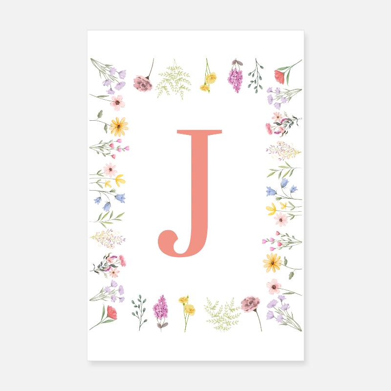 Initiales florales « J », monogramme de lettres Poster 20 x 30 cm