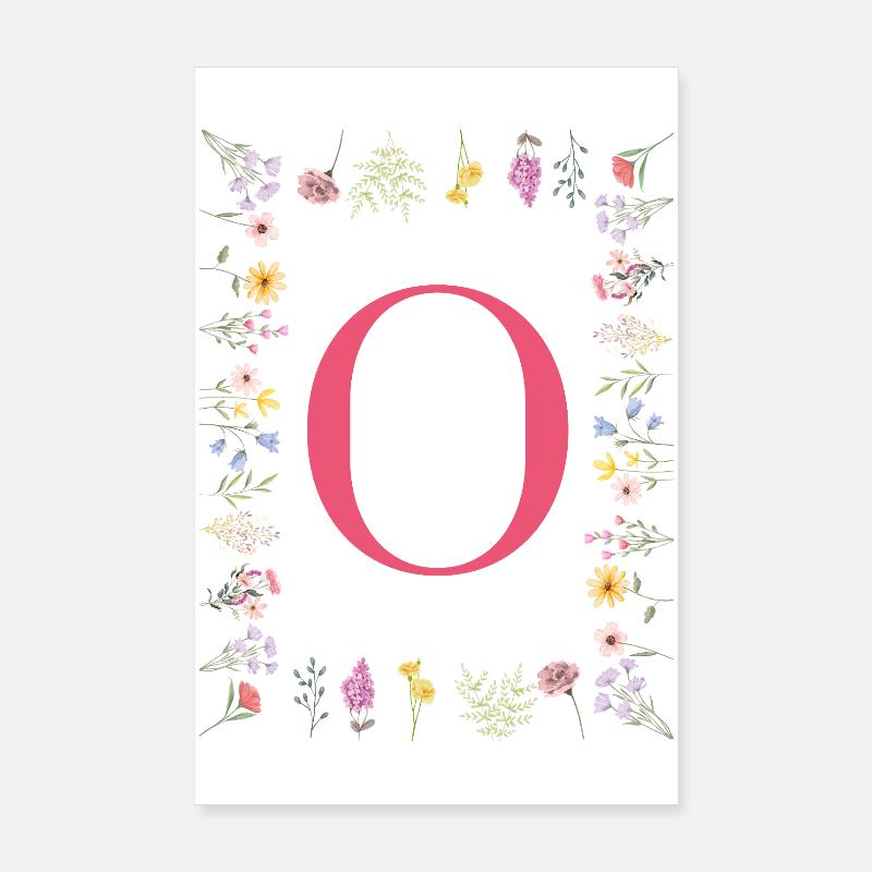 Florale Initialen "O", Buchstaben Monogramm  Poster 20x30 cm