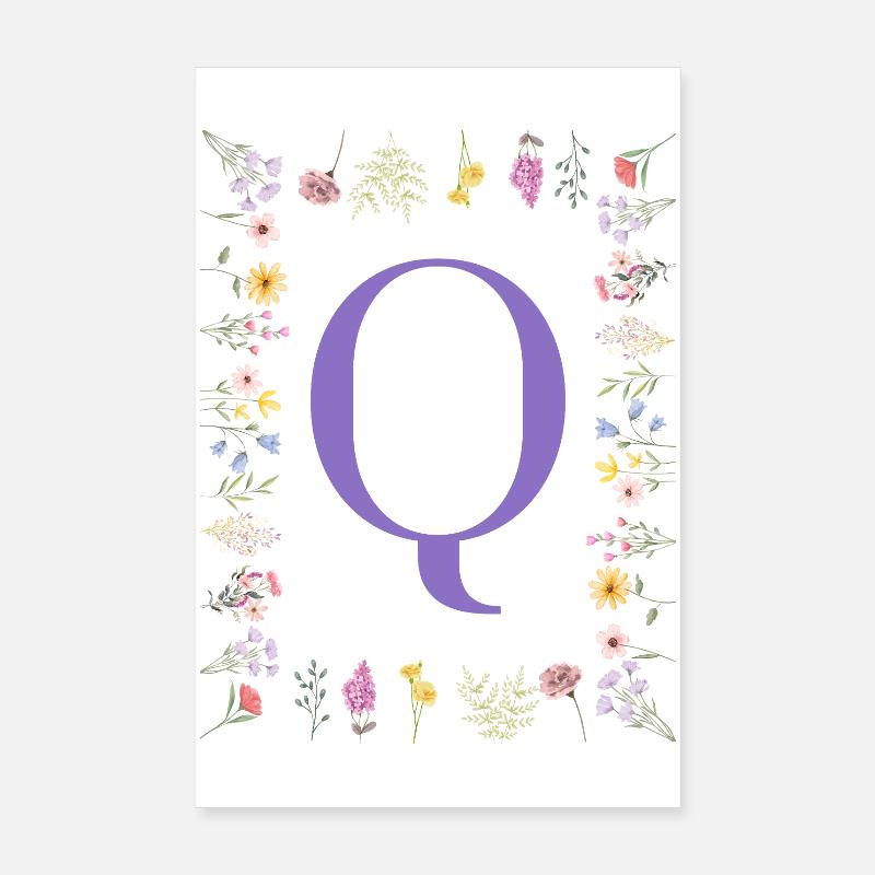 Monogramme « Q », initiales florales Poster 20 x 30 cm