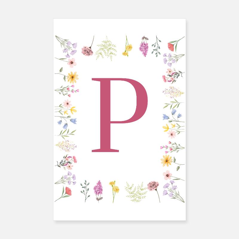 Initiales florales « P », monogramme de lettres Poster 20 x 30 cm