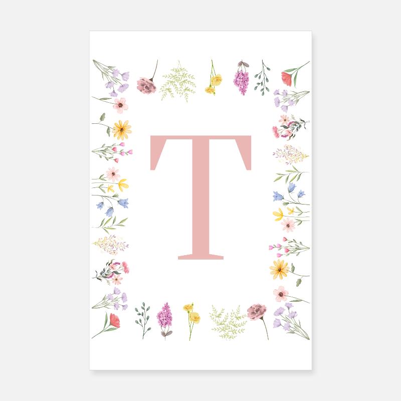 Initiales florales « T », monogramme de lettres Poster 20 x 30 cm