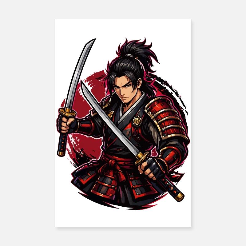 Samurai-Kämpfer in rotem Wirbel Poster 20x30 cm