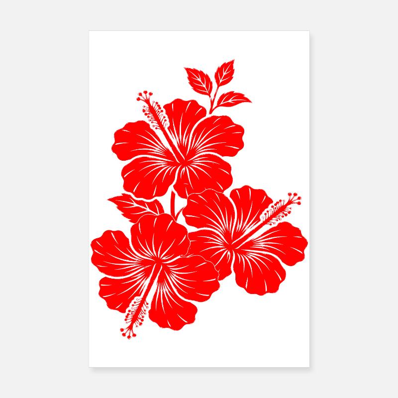 Silhouette triple de floraison d’hibiscus rouge Poster 20 x 30 cm