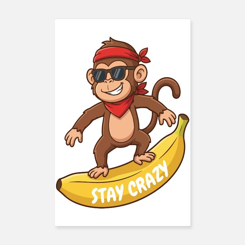 Reste fou, singe sur banane Poster 20 x 30 cm