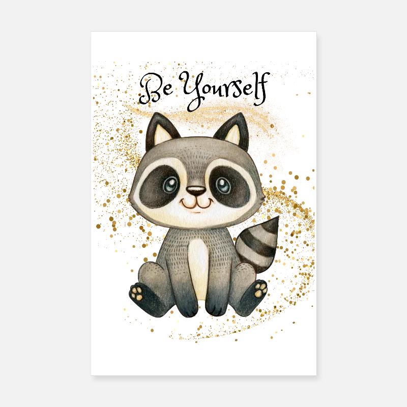 Raton laveur mignon sur paillettes Poster 20 x 30 cm