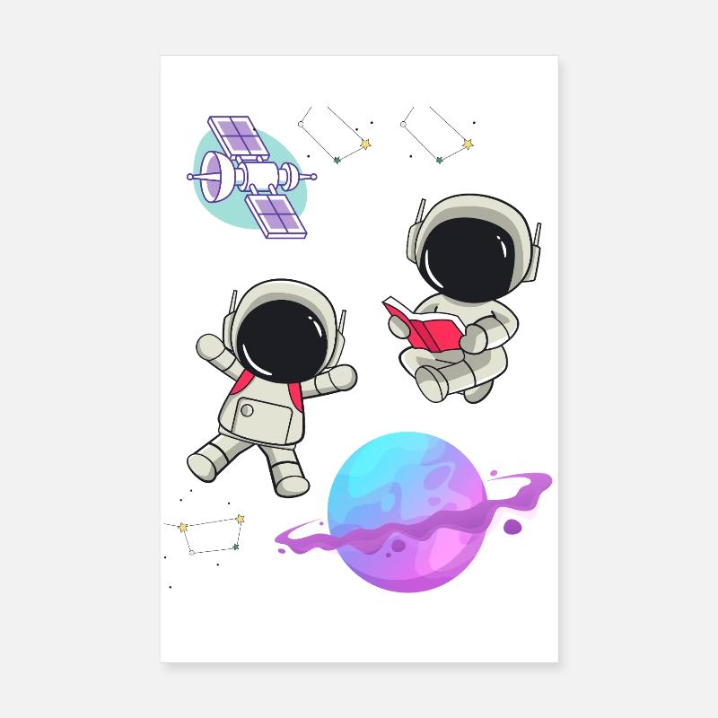 Bunte Astronauten im Orbit - Poster 20x30 cm - Weiß