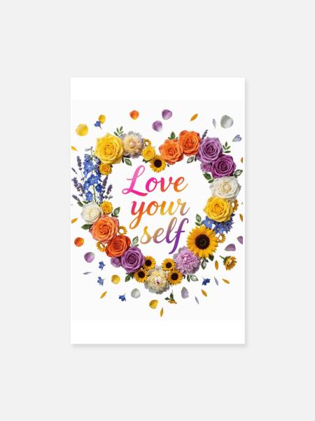 Love Your Self Blütenherz Design - Poster 20x30 cm - Weiß - Vorne