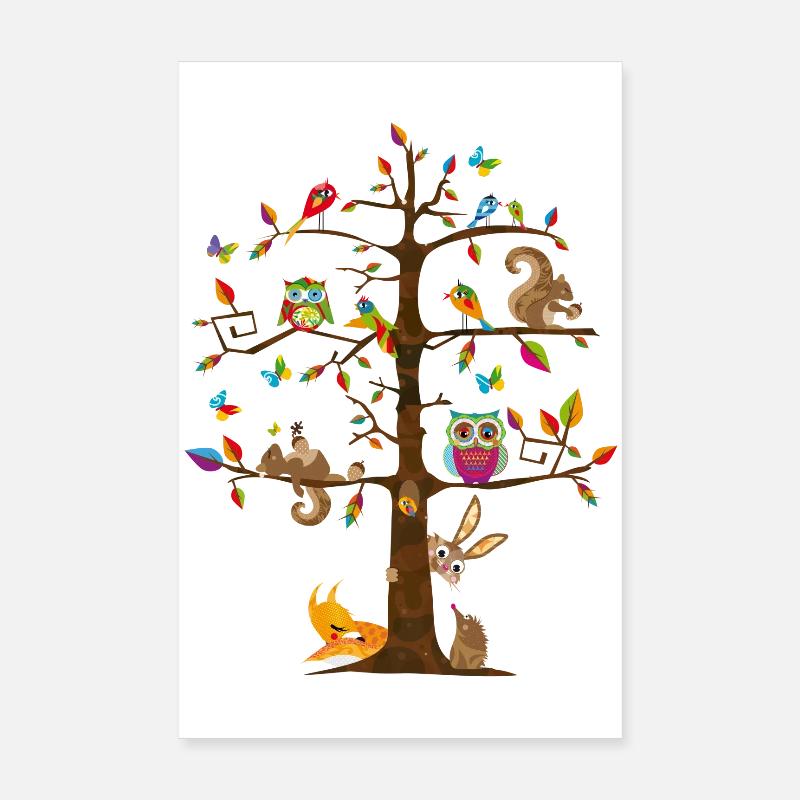 Ein Baum und viele Tiere - Poster 20x30 cm - Weiß