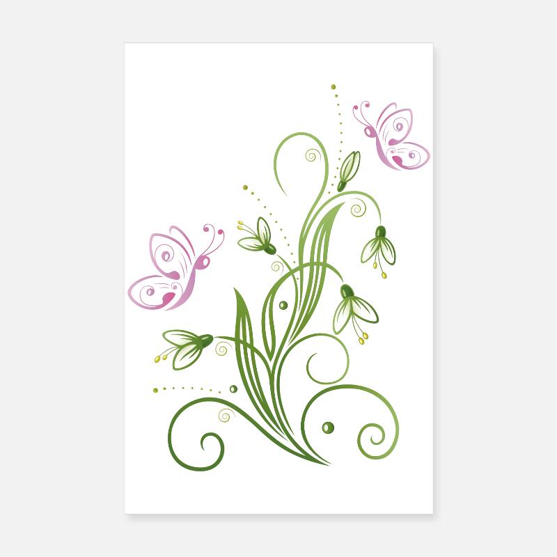 Perce-neige avec des papillons. Poster 20 x 30 cm