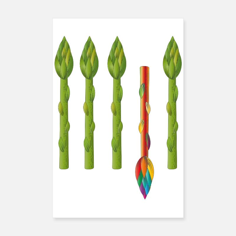 Quatre asperges vertes et une asperge colorée Poster 20 x 30 cm