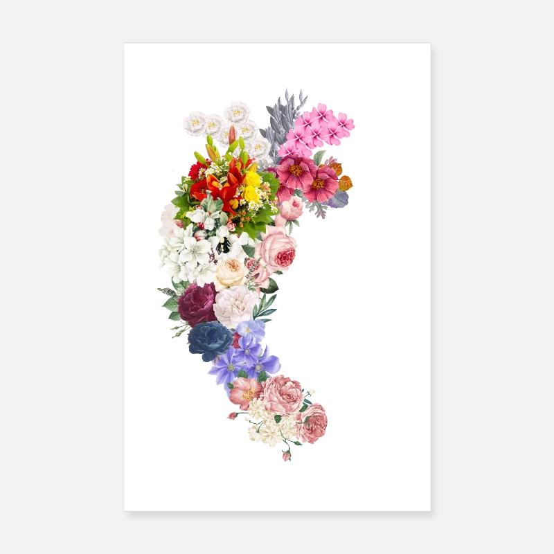 Florales anatomisches Herz - Poster 20x30 cm - Weiß
