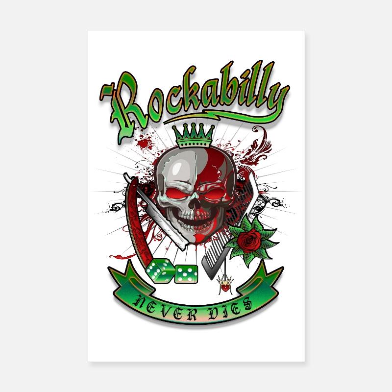 Rockabilly Skull - Poster 20x30 cm - Weiß