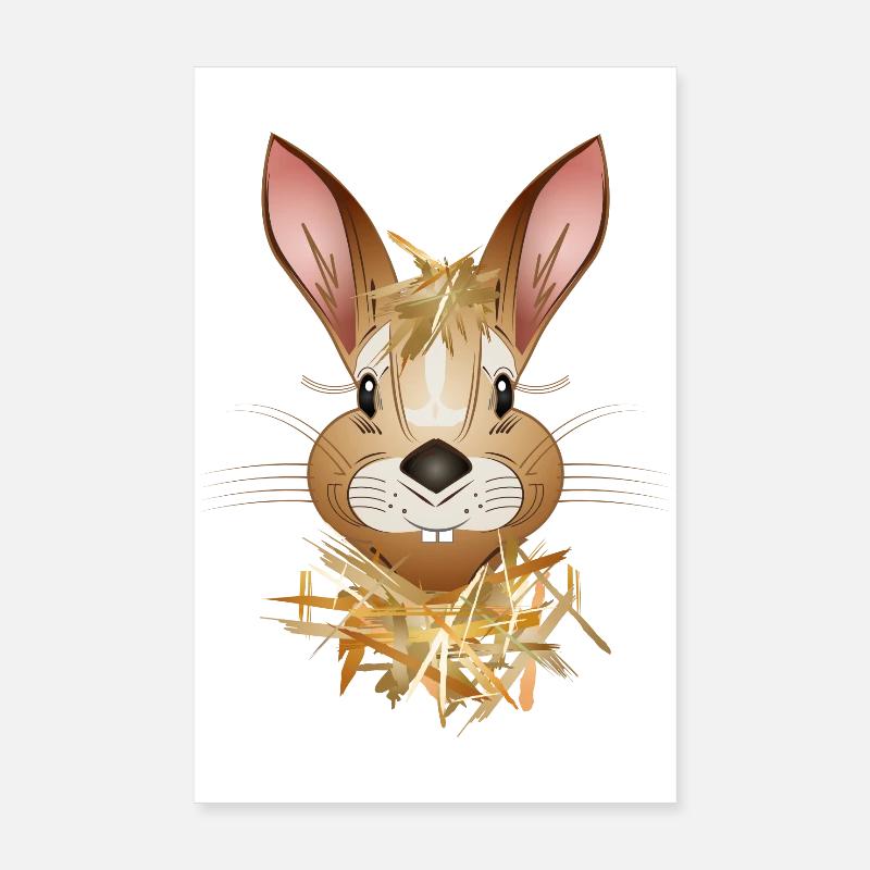 drôle de lapin se cache dans la paille Poster 20 x 30 cm