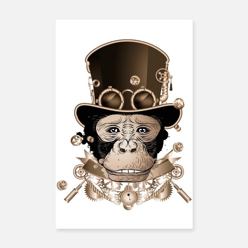 Steampunk monkey with antique cylinder hat look Poster 8" x 12" (20x30 cm)