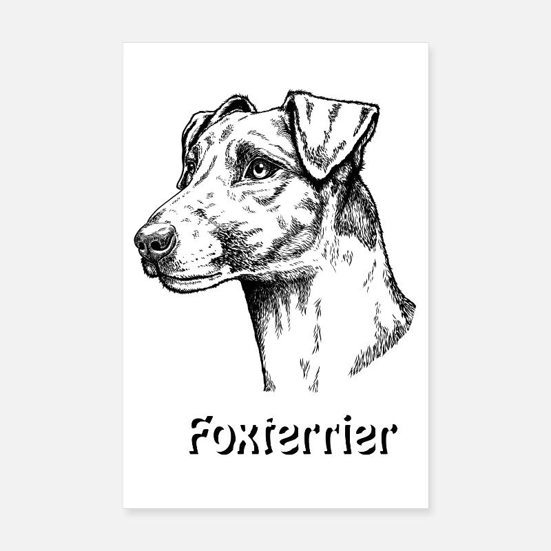 Foxterrier Glatthaar Portrait - Poster 20x30 cm - Weiß