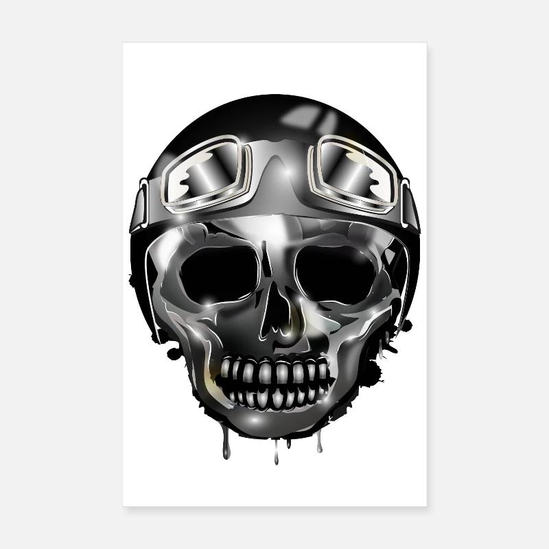 Chrome Skull with Retro Motorcycle Helmet and Goggles Poster 8" x 12" (20x30 cm)