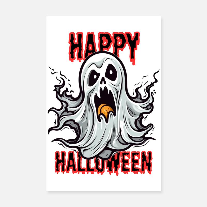 Haunted Ugly Halloween Ghosts Illustration - Poster 8" x 12" (20x30 cm) - white