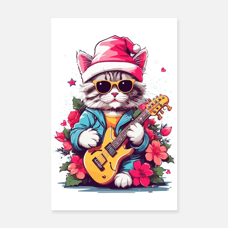 Süße Katze mit Gitarre Poster 20x30 cm