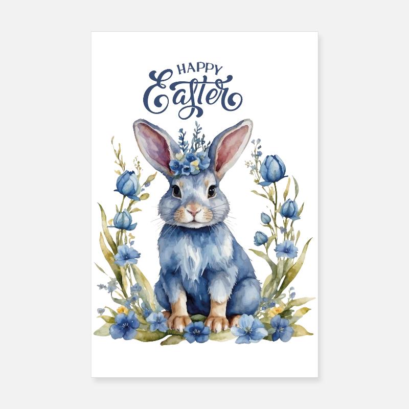 Teal Easter Bunny with Congratulations Poster 8" x 12" (20x30 cm)