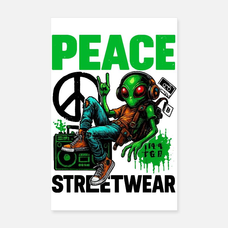 Alien with Peace Boombox Poster 8" x 12" (20x30 cm)