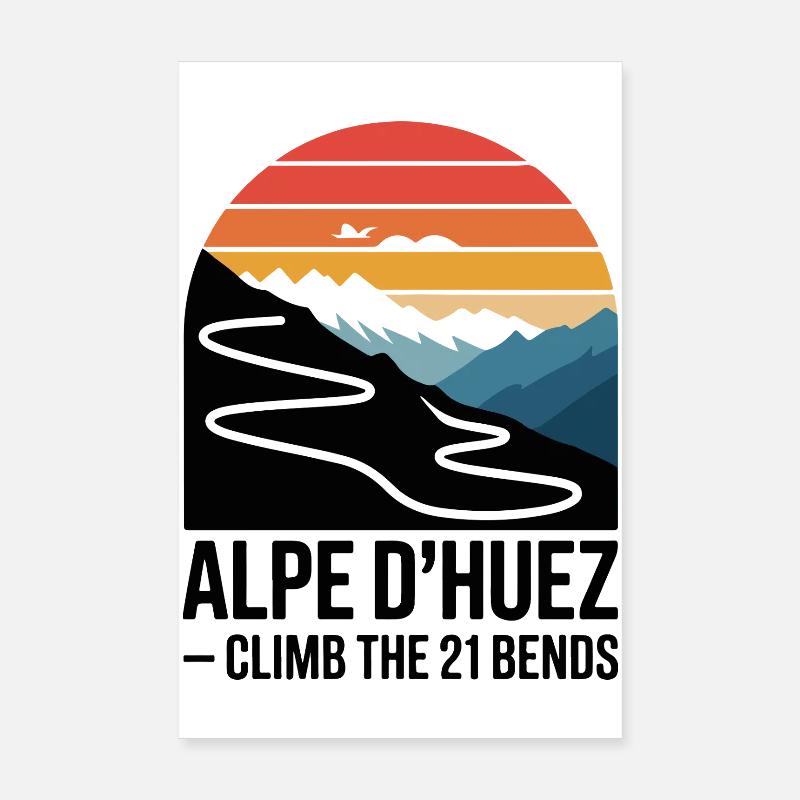 Alpe d’Huez 21 virages Cyclisme sur route Art Poster 20 x 30 cm