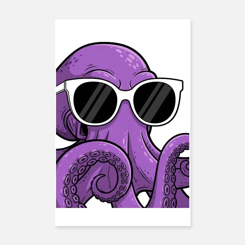 Casual octopus with sunglasses Poster 8" x 12" (20x30 cm)