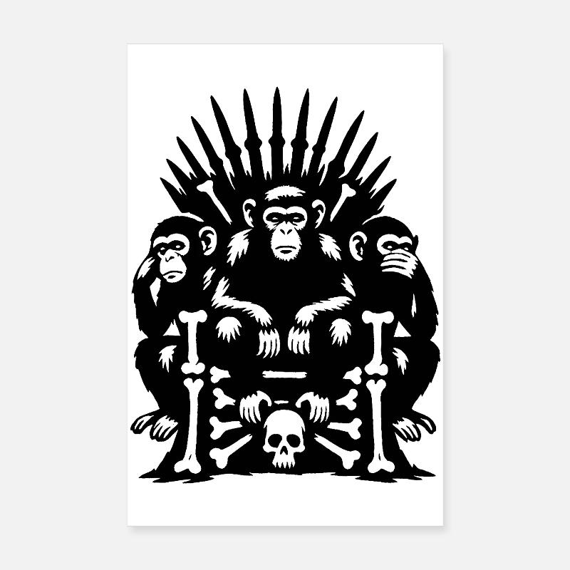Singes sur le trône du crâne et des os Poster 20 x 30 cm