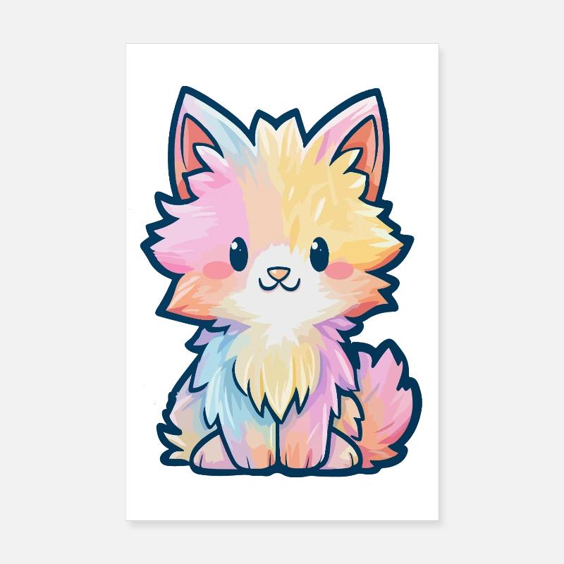 Chaton Fluff Arc-en-ciel Pastel Poster 20 x 30 cm