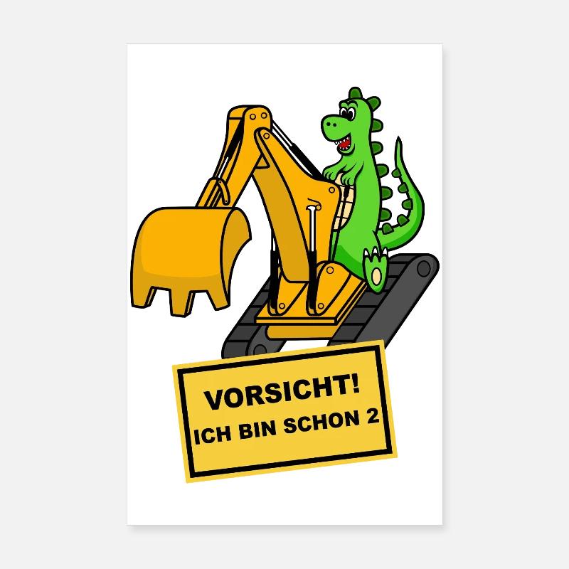 Dino Bagger 2 ans Anniversaire Poster 20 x 30 cm