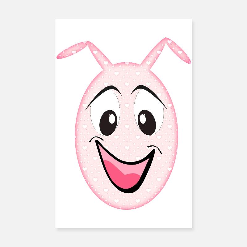 Petit monstre mignon Visage de lapin Coeurs Poster 20 x 30 cm