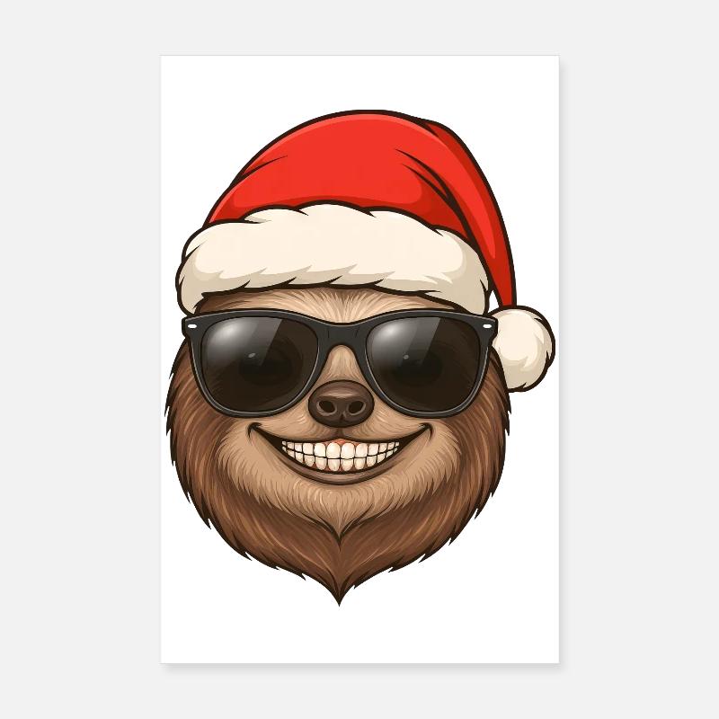 Cool Sloth Christmas Portrait Gift Idea Poster 8" x 12" (20x30 cm)
