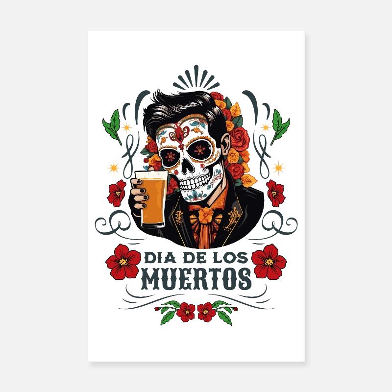 Dia De Los Muertos Beer Skull Skull Poster 8" x 12" (20x30 cm)