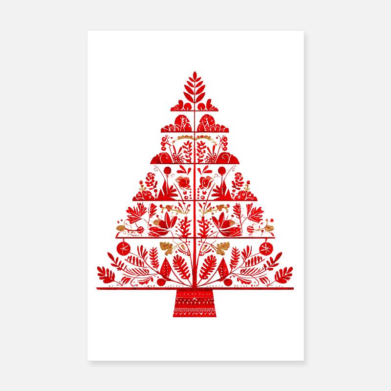 Abstrakter Weihnachtsbaum Rot – Boho Folk Art - Poster 20x30 cm - Weiß