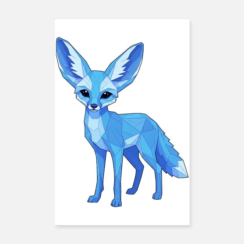 Blauer Geometrie-Fuchs Poster 20x30 cm