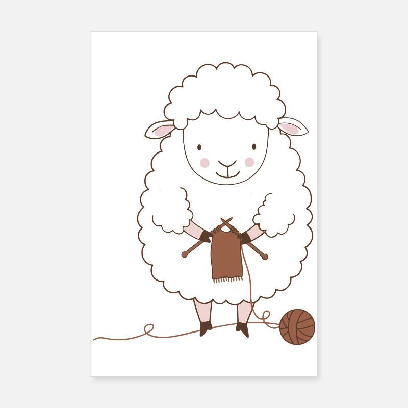 Sheep Knitter Wool and Needles Poster 8" x 12" (20x30 cm)