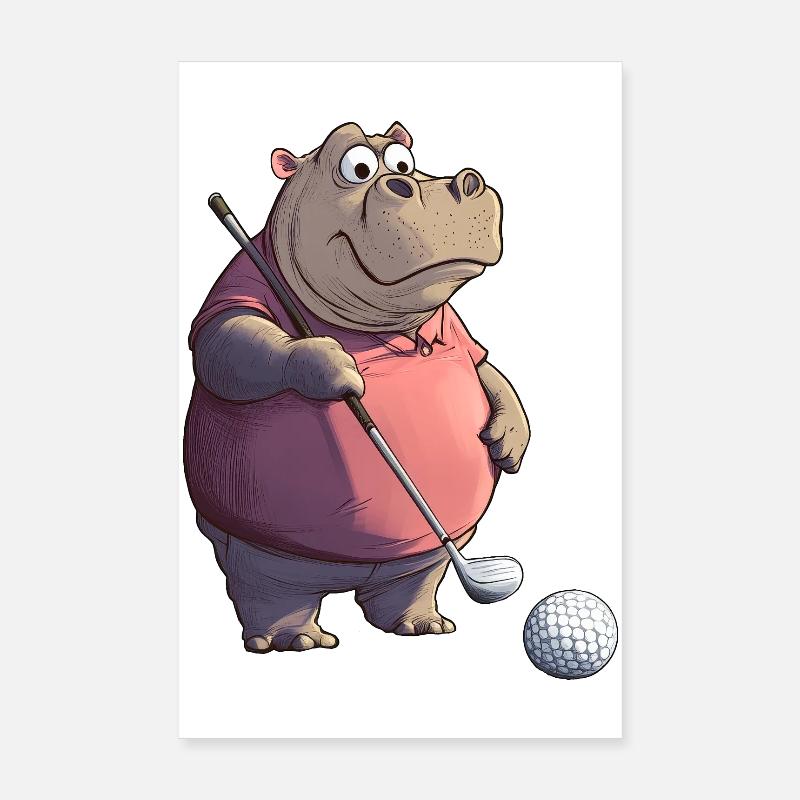 Nilpferde Golf / Golfer Nilpferd Poster 20x30 cm