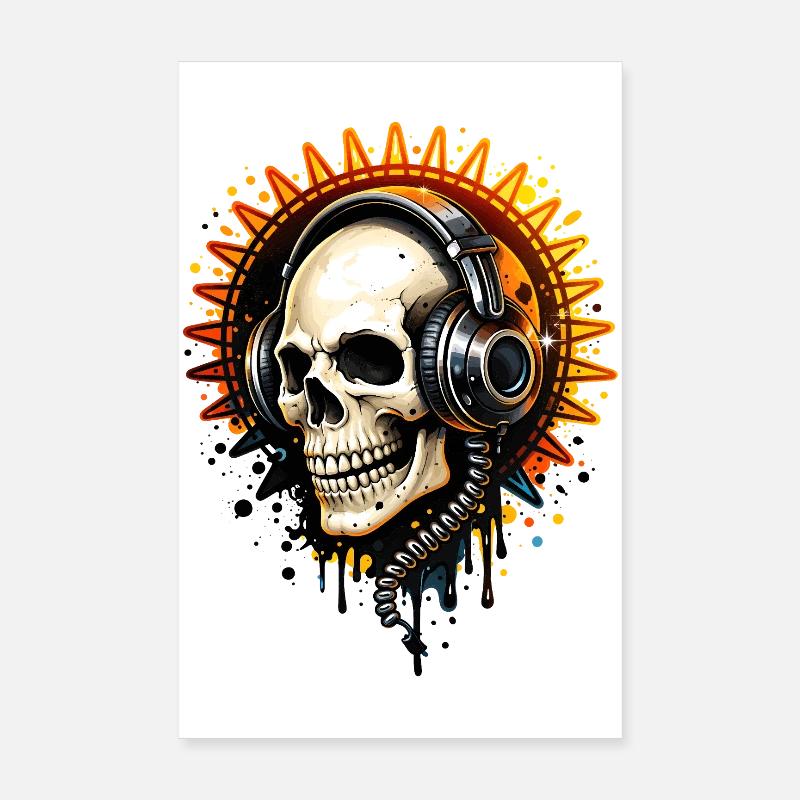 Illustration de crâne avec casque Poster 20 x 30 cm